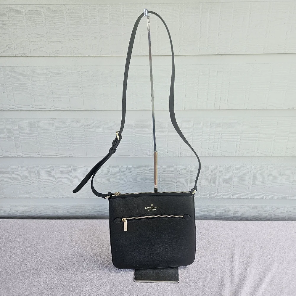Kate Spade Sadie North South Crossbody Purse Black Leather Square
